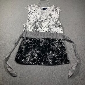 Sonoma Top‎ Womens Large Black White Floral Cottagecore Sleeveless Babydoll